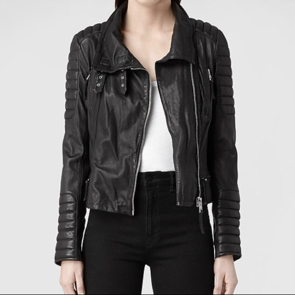 AllSaints Black Steine Biker Jacket